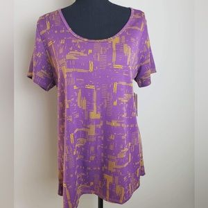 LulaRoe Colorful Short Sleeve T-Shirt Purple Brown Size L